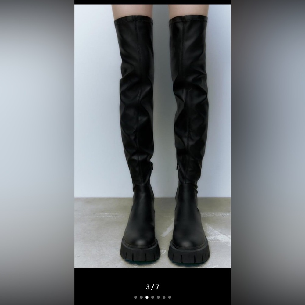 Zara Black Over-the-Knee Lug Sole Boots - Picture 4 of 4